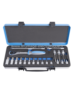 Coffret métal de douilles tournevis 1/2 avec accessoires gainage BI - 190BIHX1P20