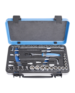 Coffret métal de douilles 3/8 6 pans avec accessoires gainage BI 30pièces - 239D
