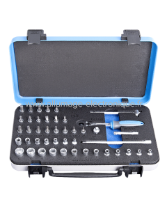 Coffret métal de douilles 1/4 6 pans avec accessoires gainage BI - 188B
