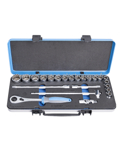 Coffret métal de douilles 1/2 12 pans avec accessoires gainage Bl - 190BI12P23